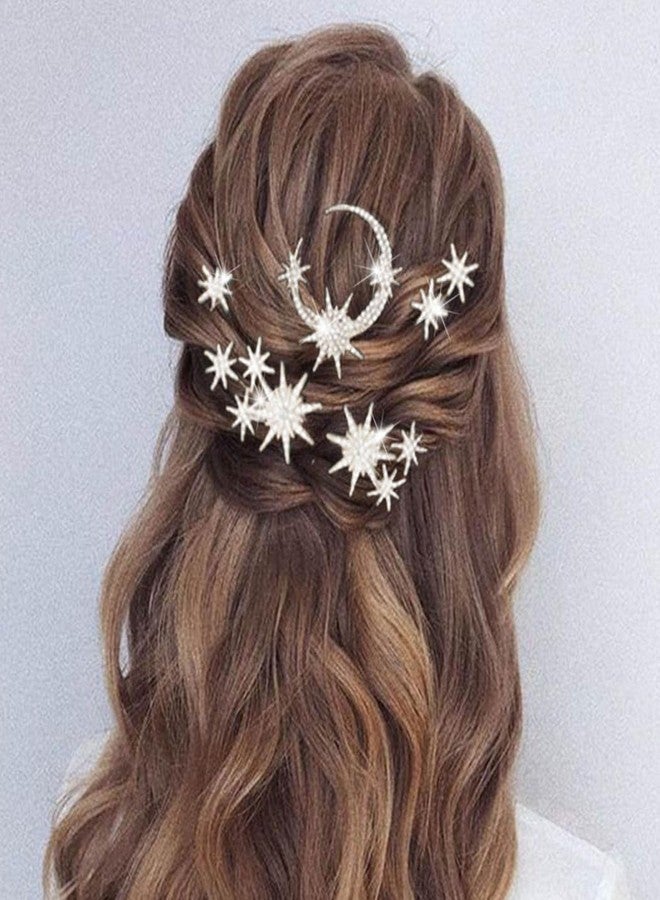 Unicra Star Moon Bride Wedding Hair Pins Crystal Bridal Hair Pieces Rhinestone Goddess Hair Accessories for Women and Girls (Pack of 5) (Silver) - Image 5